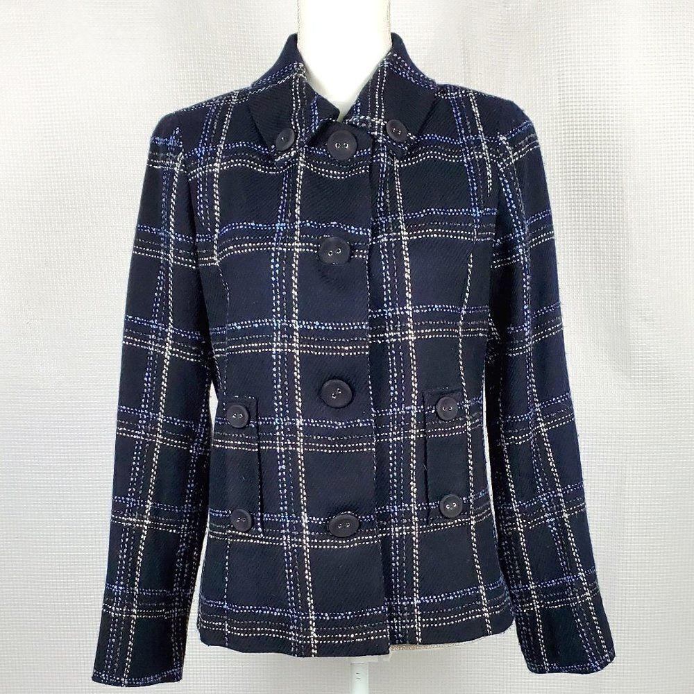Peck & Peck Collection Navy Blue Plaid Blazer Jacket